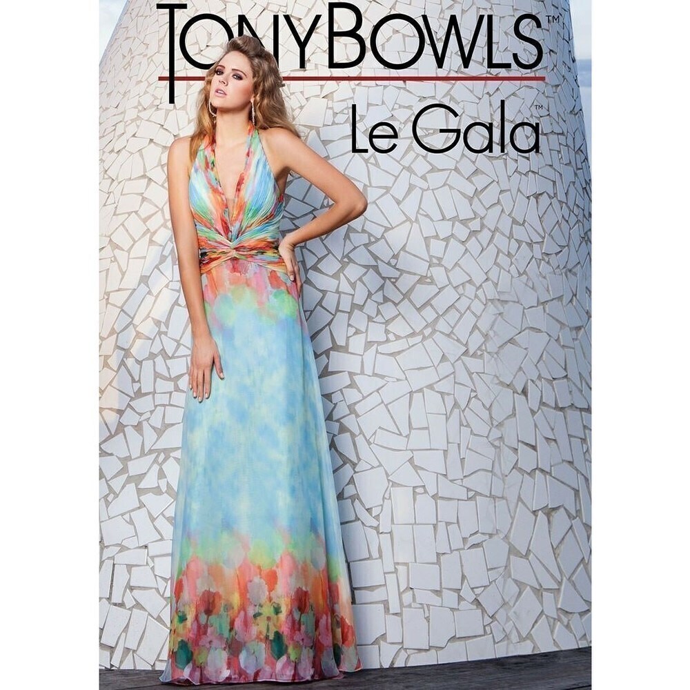 Tony Bowls Floral Chiffon Prom Dress 115519 Blue